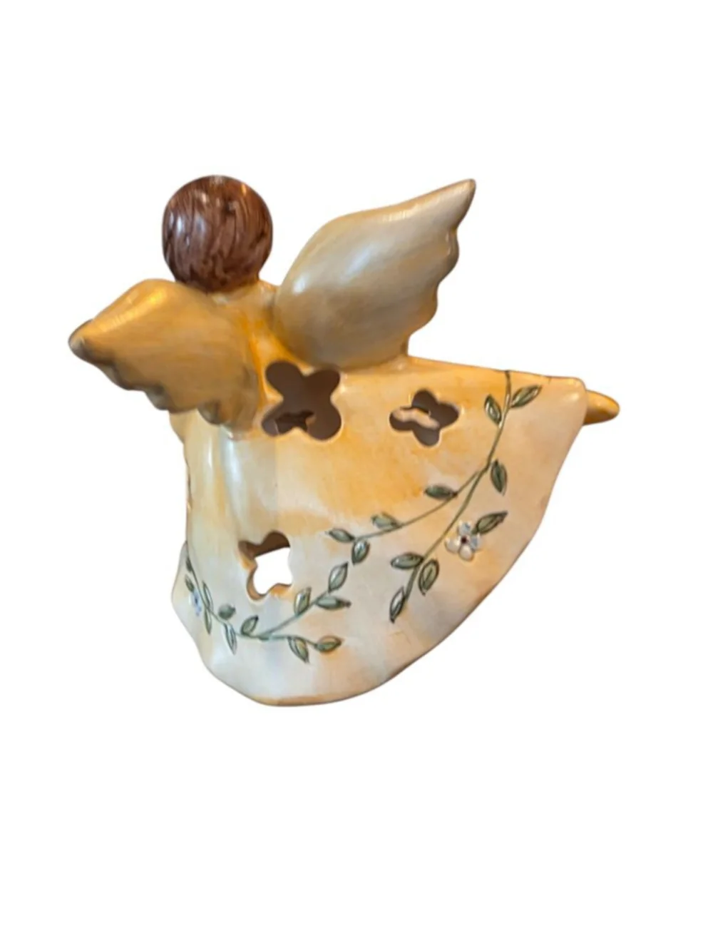 Russ Berrie Angel Fairy Lamp. Yellow Dress Flowers Birds Tea Light Christmas